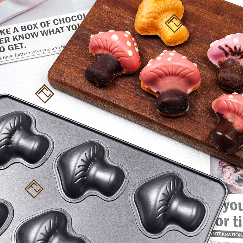 Mushroom Shape Cake Pan 6-Cavity Non-stick Heavy Carbon Steel Cookies Jelly Molds Chocolate Madeleine Pastry Molds Baking Supplies