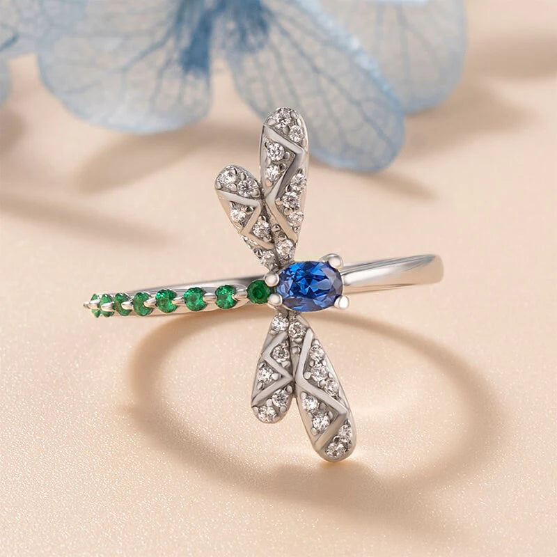Dragonfly Rings Blue Green Cubic Zirconia