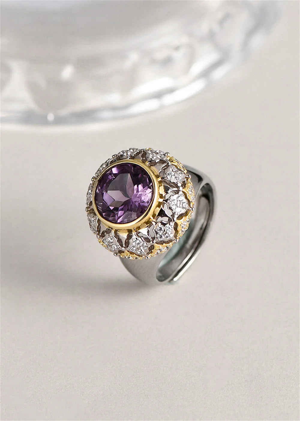 The Eye of Joy S925 Sterling Silver Ring Natural Amethyst Zircon