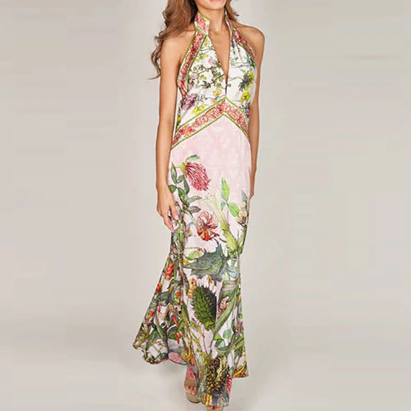 Elani's Vacation Halter Neck Dress Draped Backless