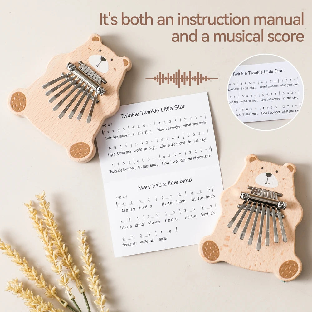 Bear Kalimba 8 Key Mini Thumb Piano Montessori Musical Instrument Toys for Children