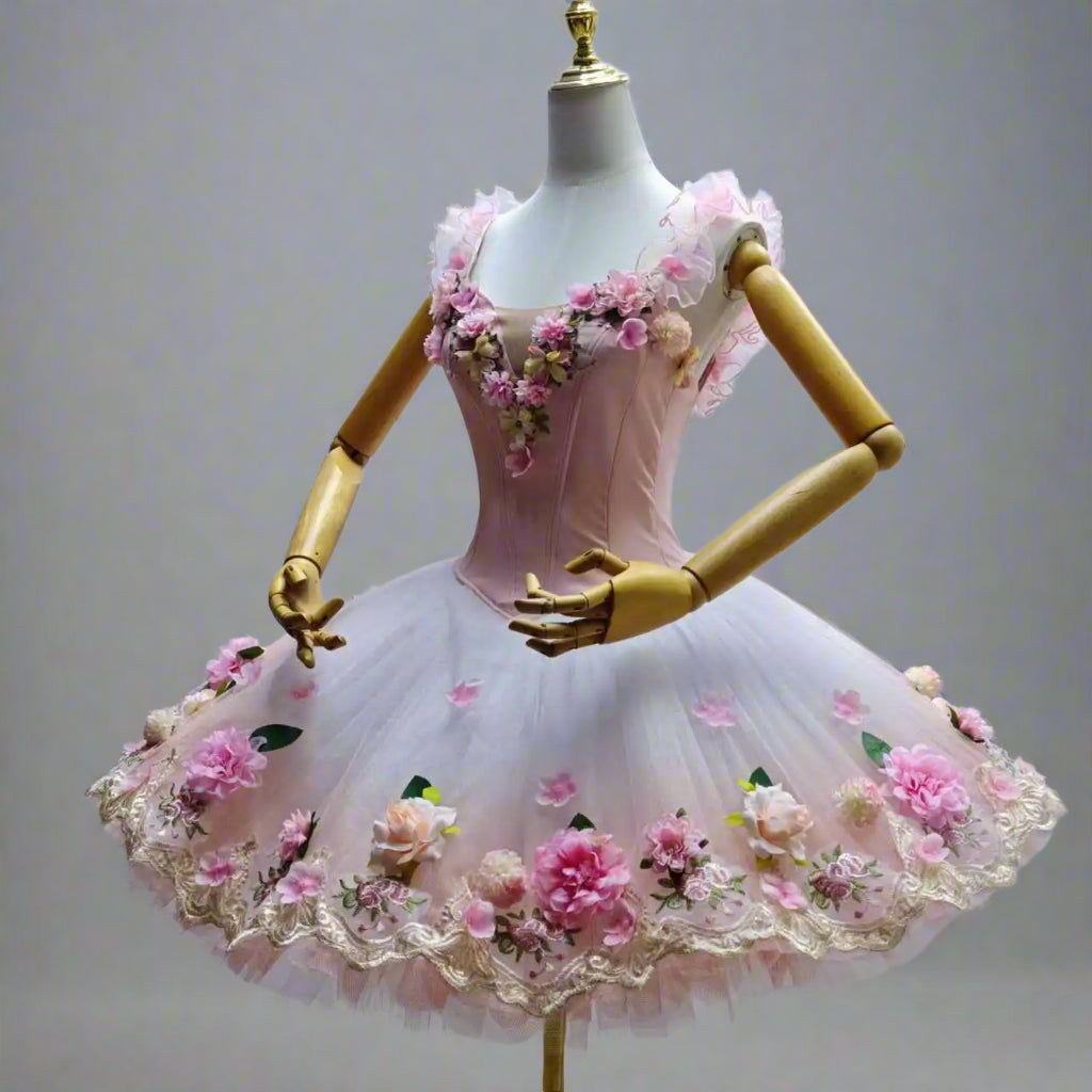 Spring Roses Custom Made High-end Professional Pancake Tutu Dress