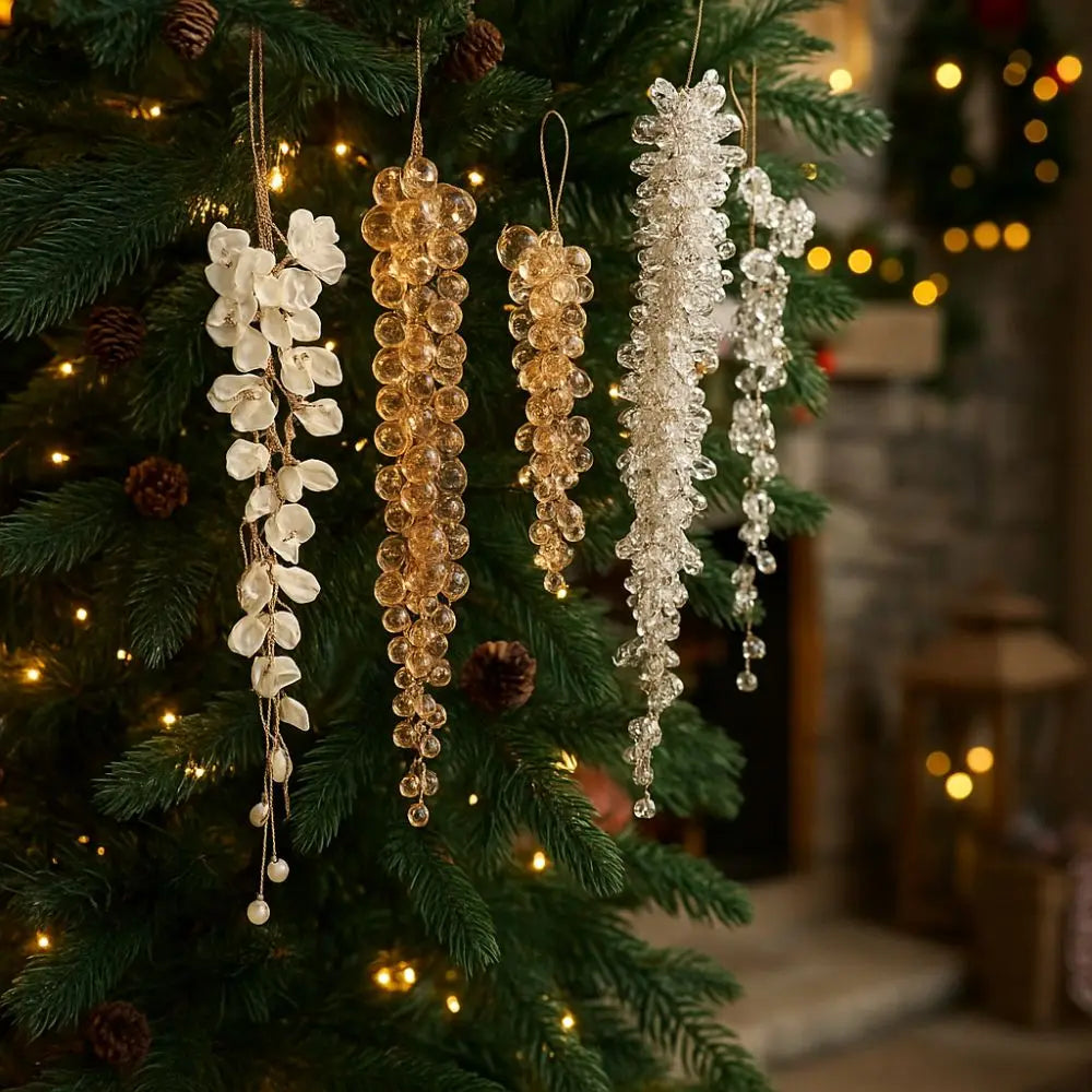 Christmas Icicle Flowers Grapes Glitter Christmas Branches Handmade Acrylic Xmas Tree Ornaments