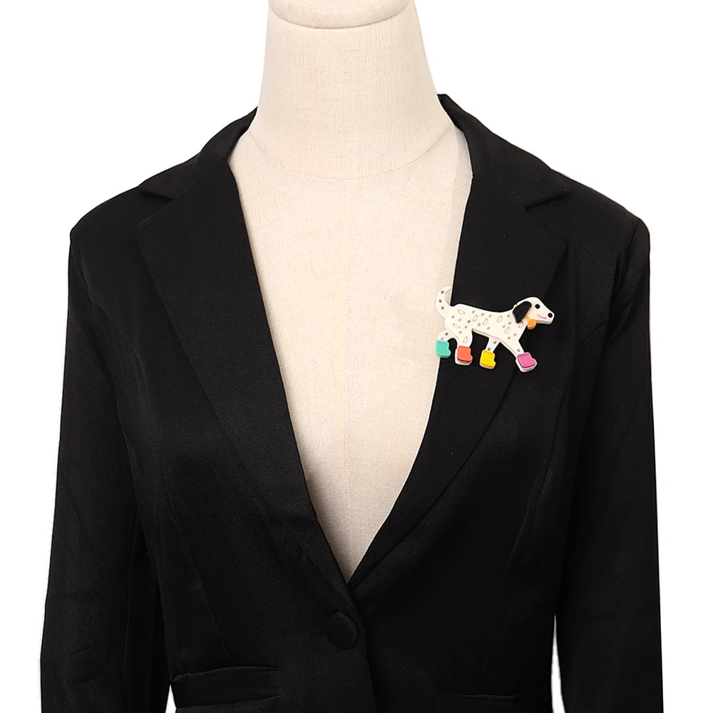 Acrylic Brooch Dalmatian Dog with Rainbow Wellingtons