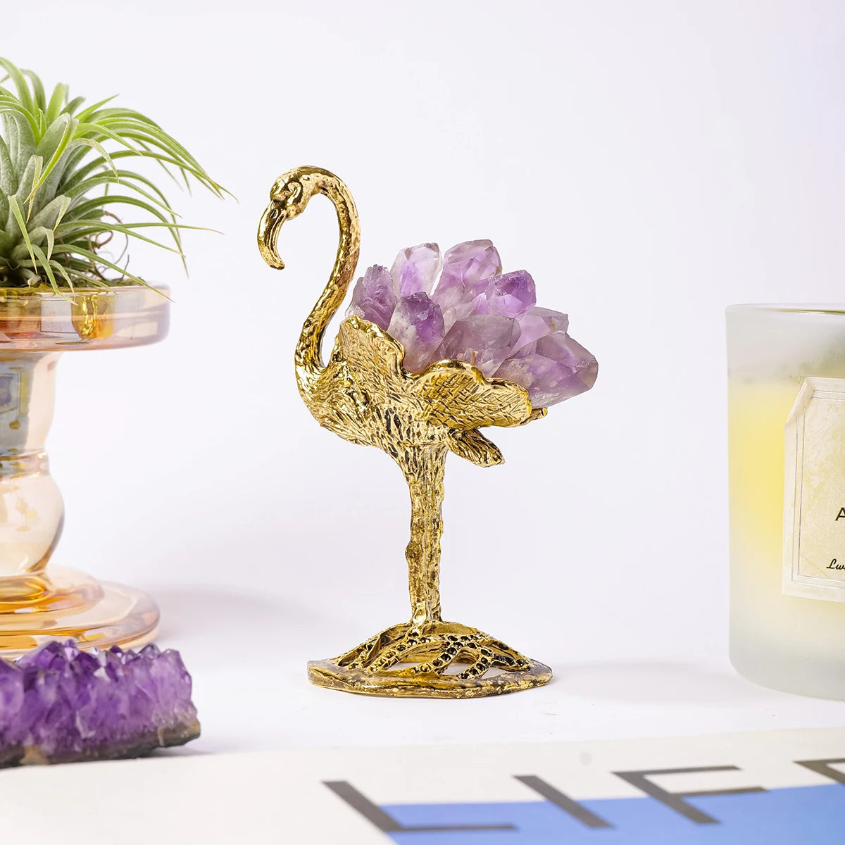 Natural Crystal Amethyst Citrine Flamingo Home Decor