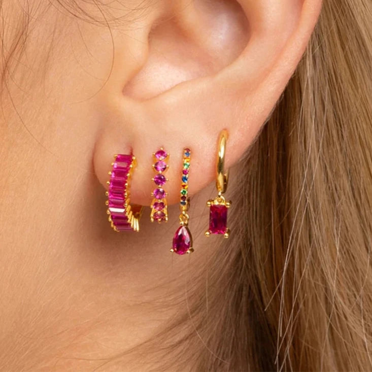 Colourful Zircon Gold Stud Earrings Mix'n'Match
