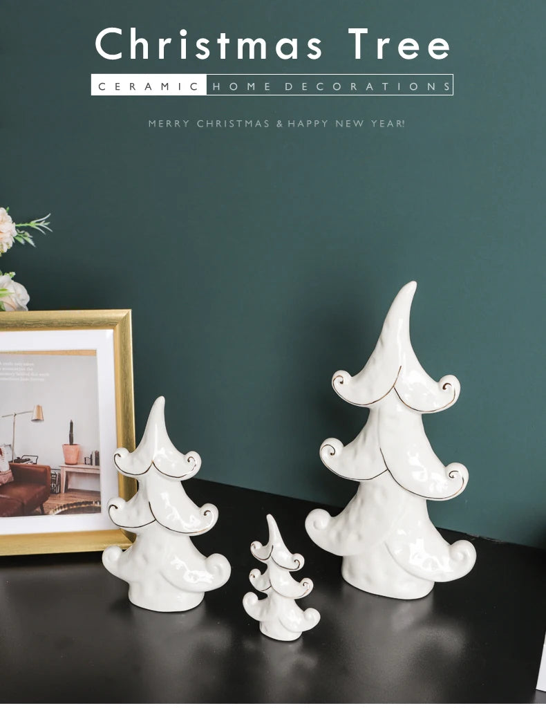 Nordic Style Ceramic Tree Figurines Christmas Decorations