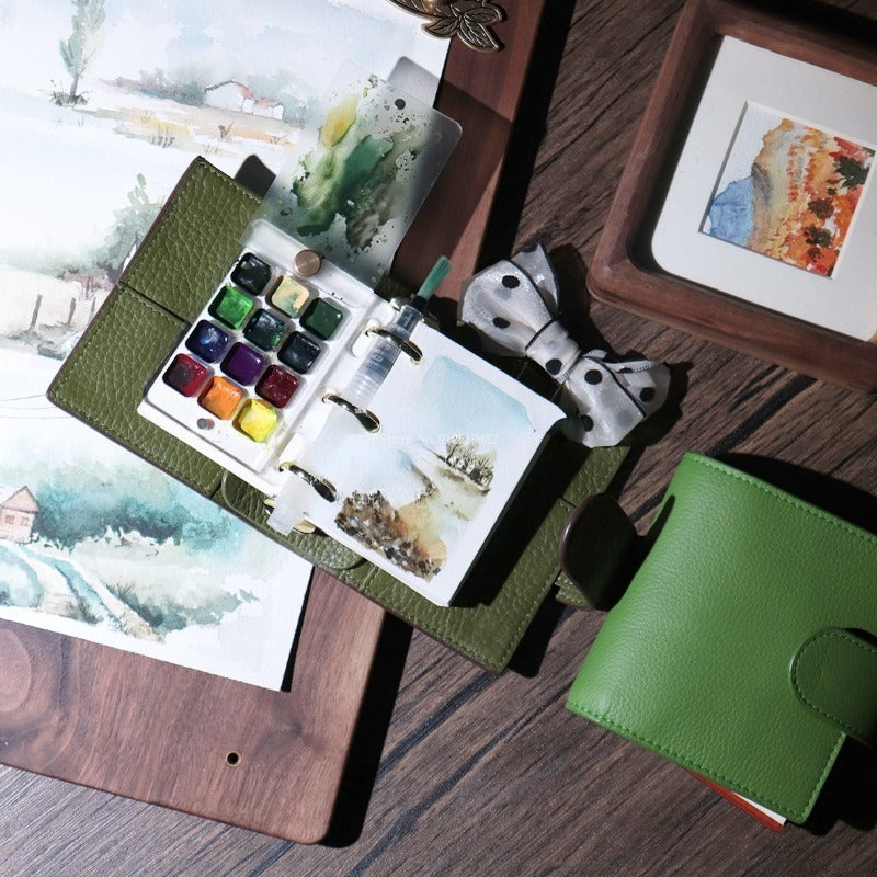 Painters Pocket Kit A9 Three-Ring Mini Loose-Leaf Leather Notepad Painting Supplies