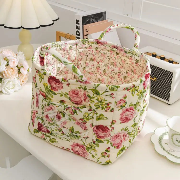Floral Quilted Fabric Storage Bins with Handles Multi-Compartment Organiser William Morris