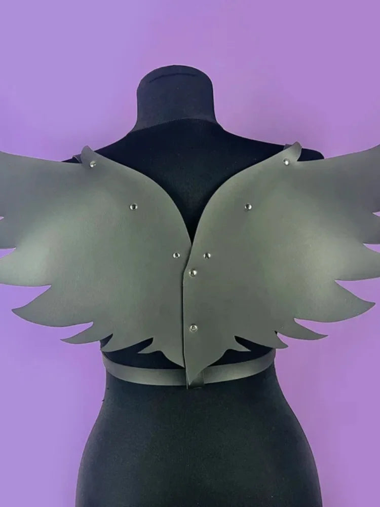 Black Angel Rivet Wings Leather Harness Festival Wear