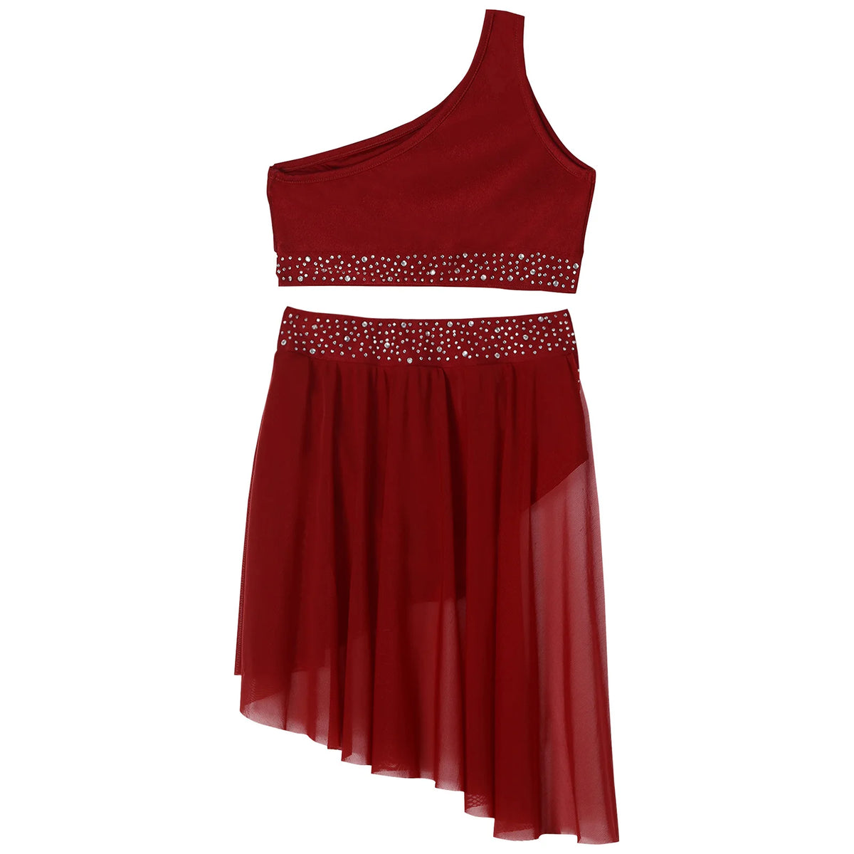 Girls Dance One Shoulder Crop Top Wrap Tutu Skirt Set