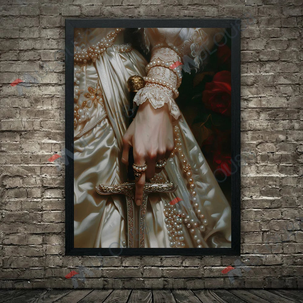 Lace, Pearls, Swords, and Snakes, Moody Victorian Art Poster Prints Dark Academia Wall Art Home Decor