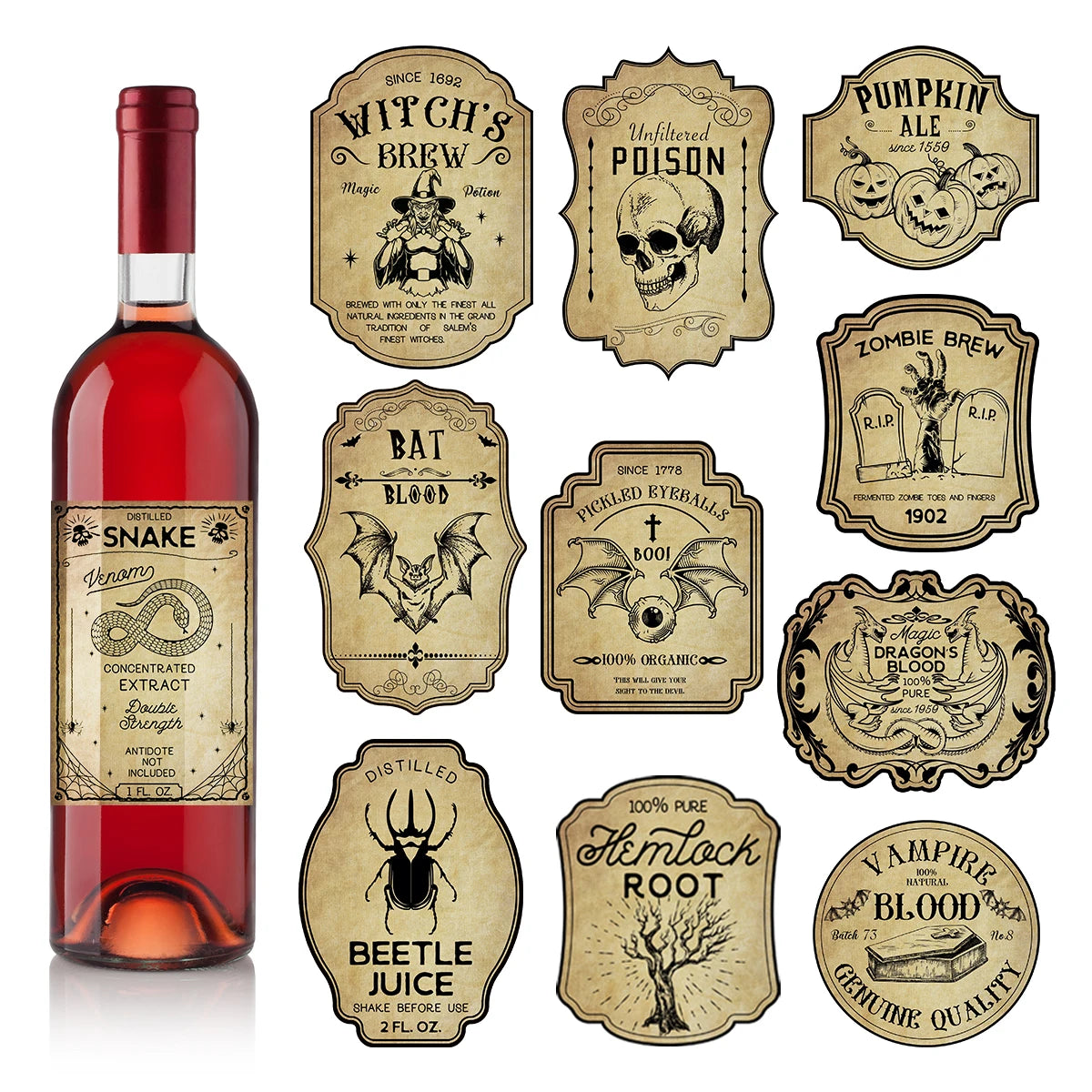 12/24pcs Halloween Witches Bottle Labels Stickers Potion Labels Halloween Decoration