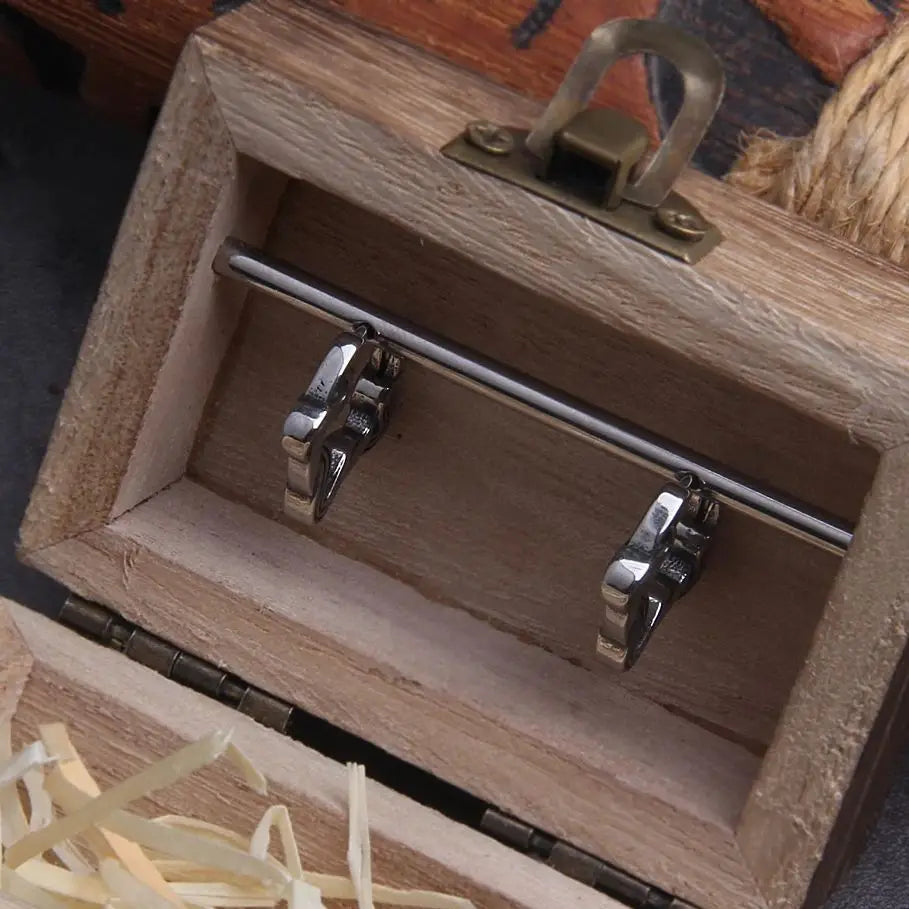 Vikings Tendril Stainless Steel Huggie Hoop Earrings for Men with Wooden Box