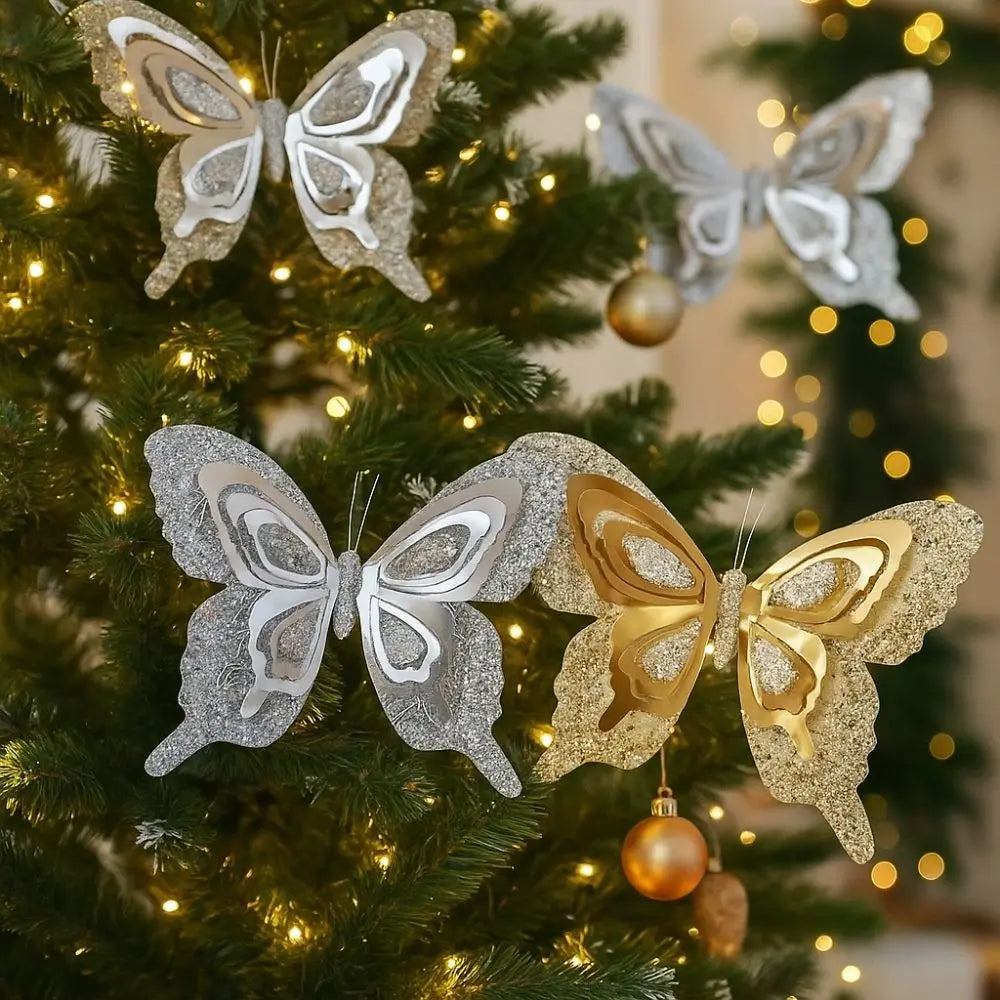 Glitter Christmas Butterfly Ornaments with Clips