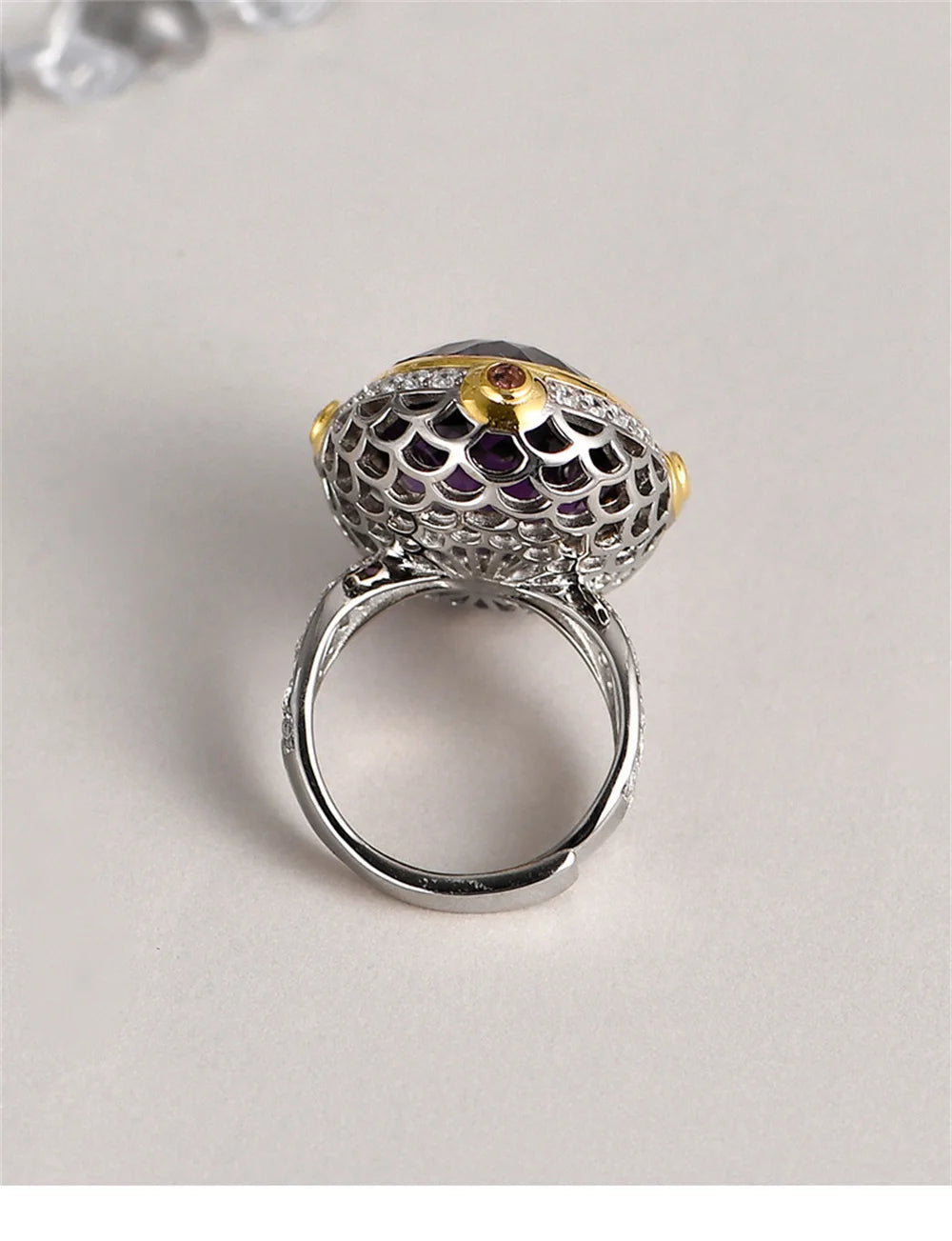Lady of the Depths S925 Sterling Silver Ring Natural Amethyst Occidental Topaz Zircon