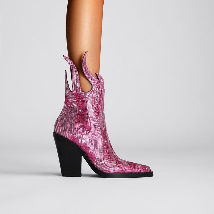 Flamin' Awesome Rhinestone Ankle Boots