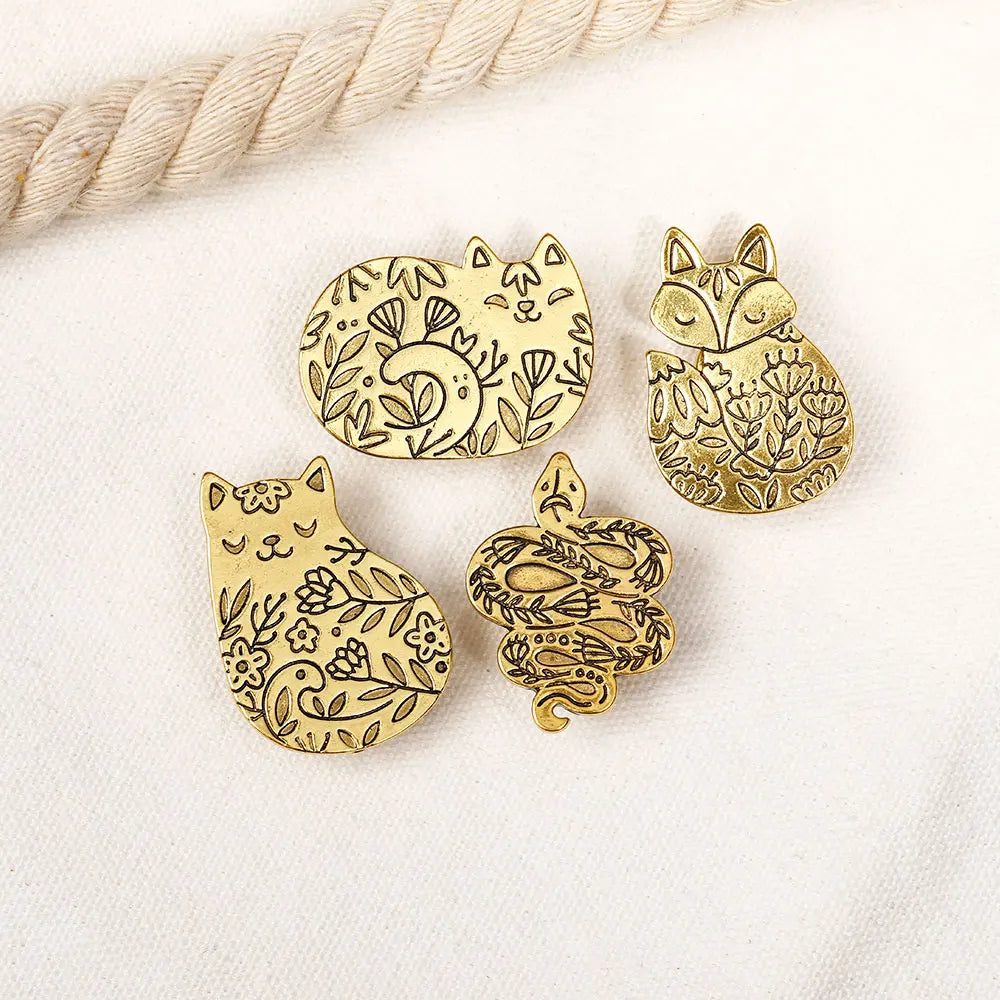 Golden Garden Animals Collection Lapel Pins Butterfly Swallow Bird Fox Cat Snake Brooches For Nature Lovers