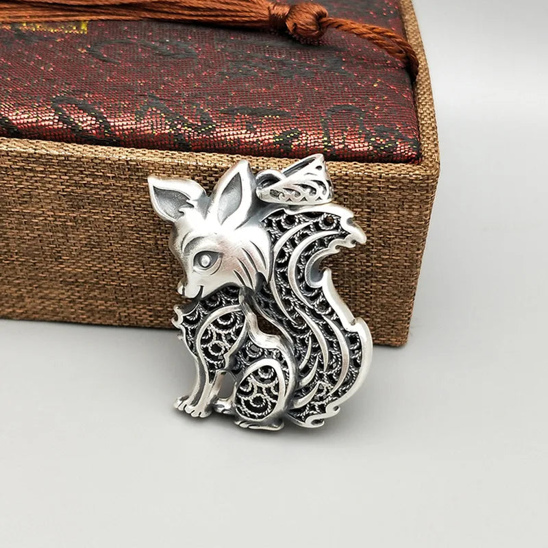 Lucky Silver Fox Pendant Necklace