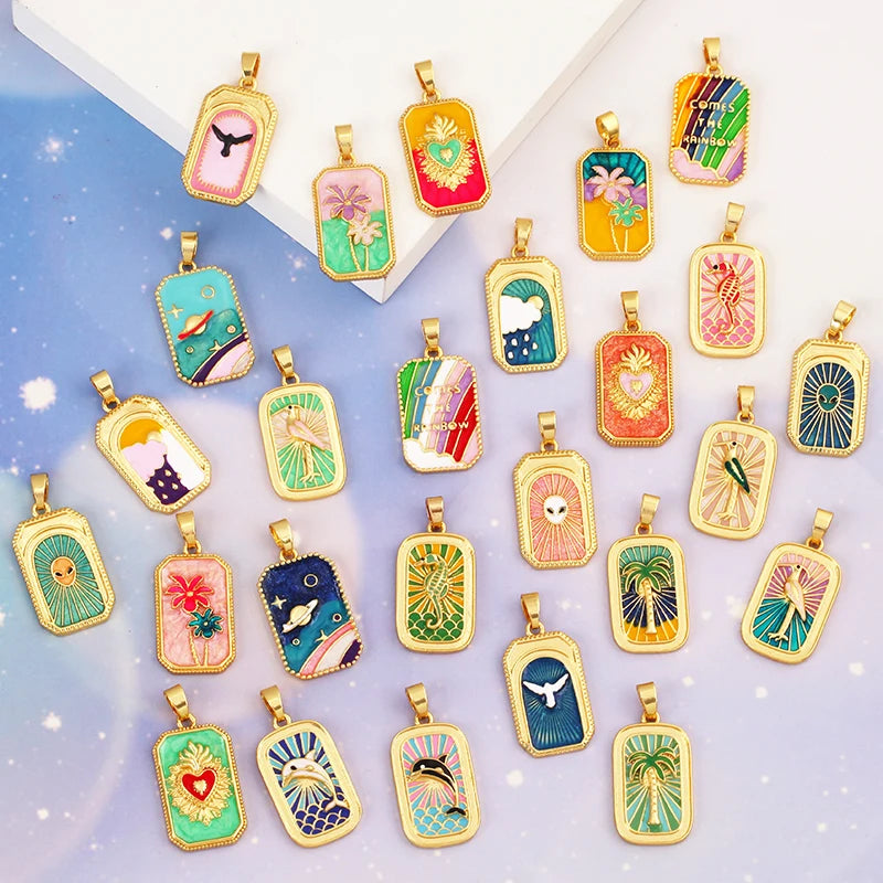 Enamel Heart Flower Dolphin Charm Pendants 18K Gold Plated DIY Bracelets Necklaces Jewellery Making Supplies