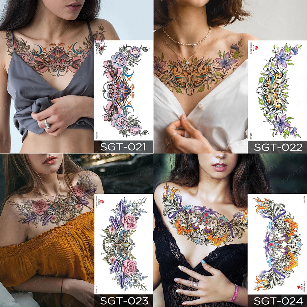 Large Body Art Collar Waist Shoulder Back Temporary Tattoos