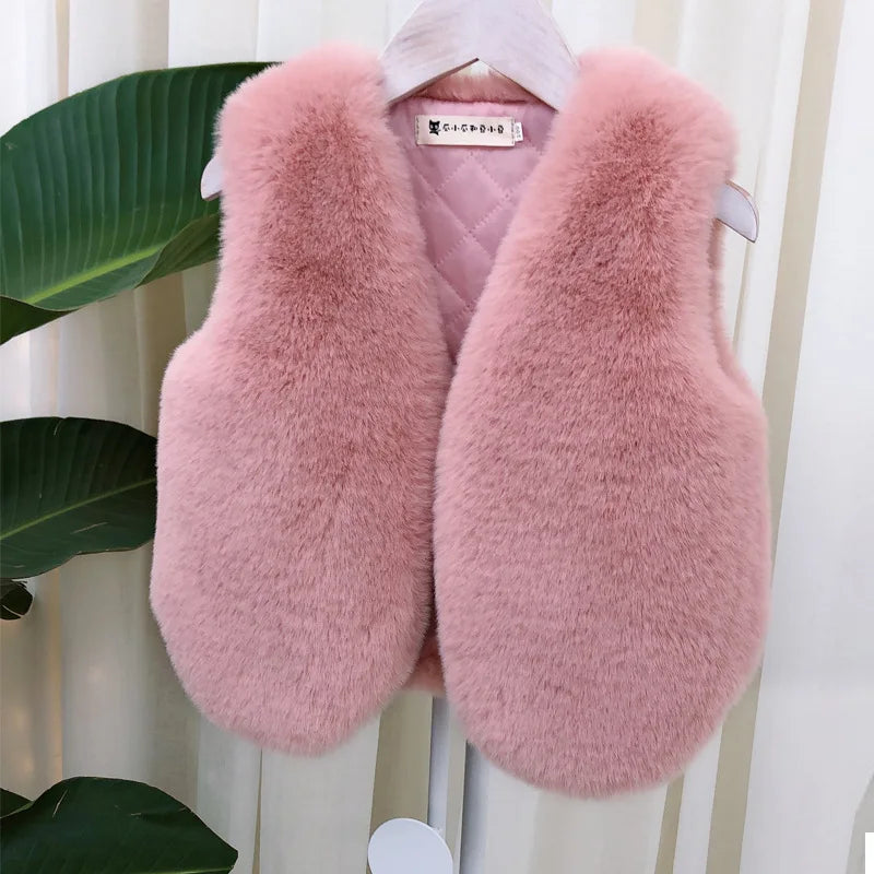 Baby Girls Faux Fur Vest Winter Outfits Kids Warm Sleeveless Coat Infant Toddler 6M-7Y Outerwear