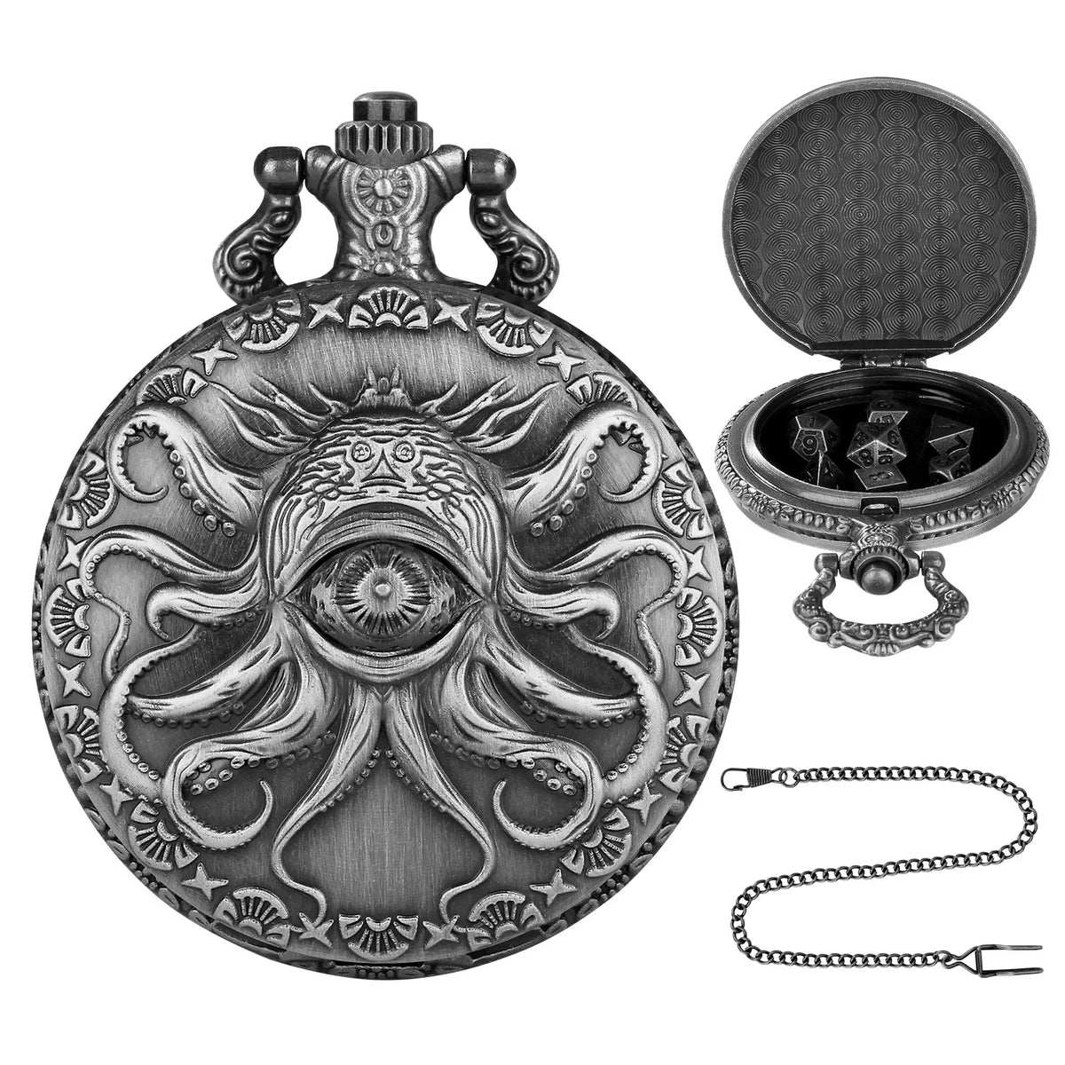 Brass DND Dice Case Vintage Cthulhu Pocket Watch One Eyed Octopus Pocket Watch Style Case