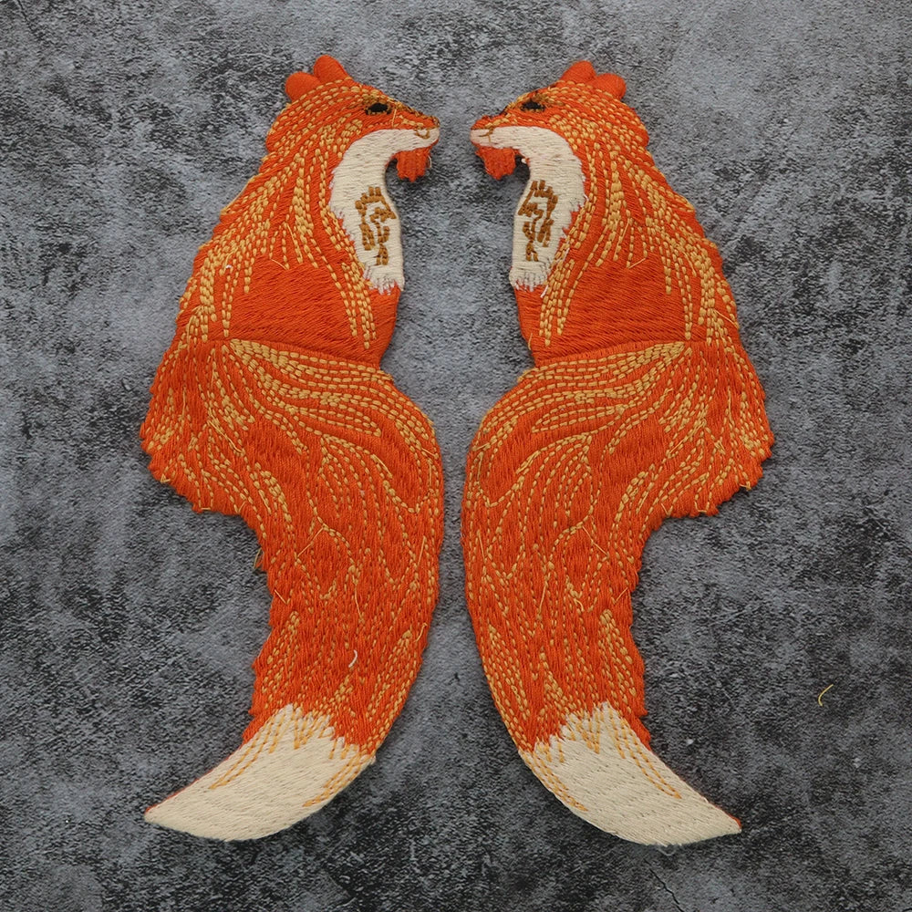 Embroidered Animal Patches Fox Black Cat Fish DIY Sew Craft