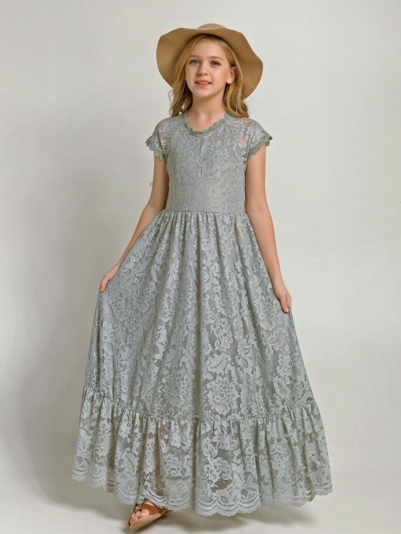 Girls Flower Girl Dress Lace Cotton Maxi Dresses
