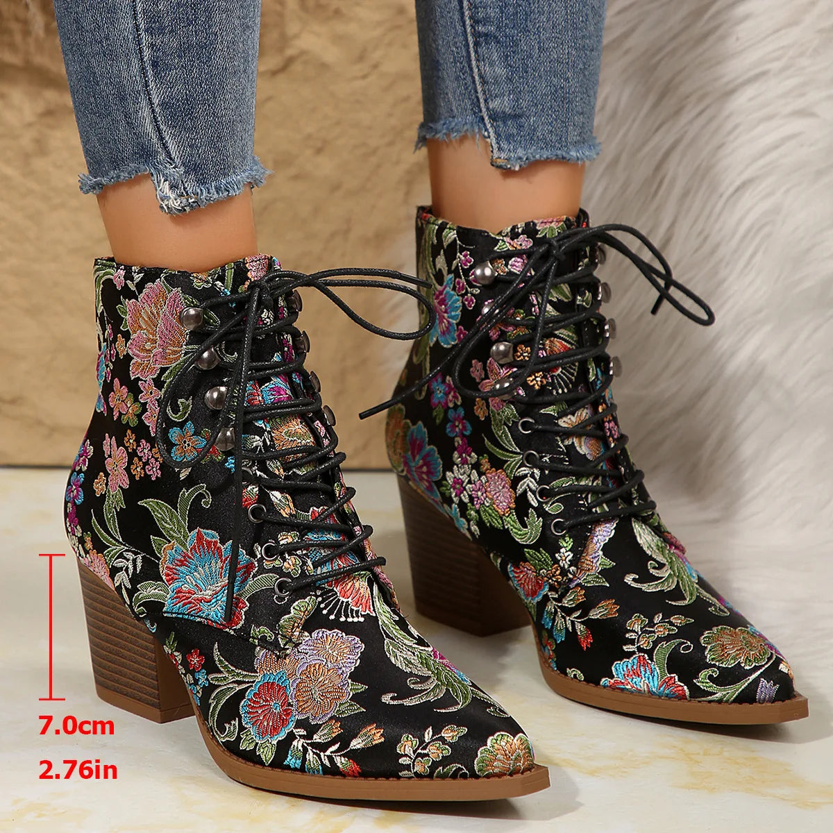 New Marie Antoinette Handmade Embroidered Ankle Boots