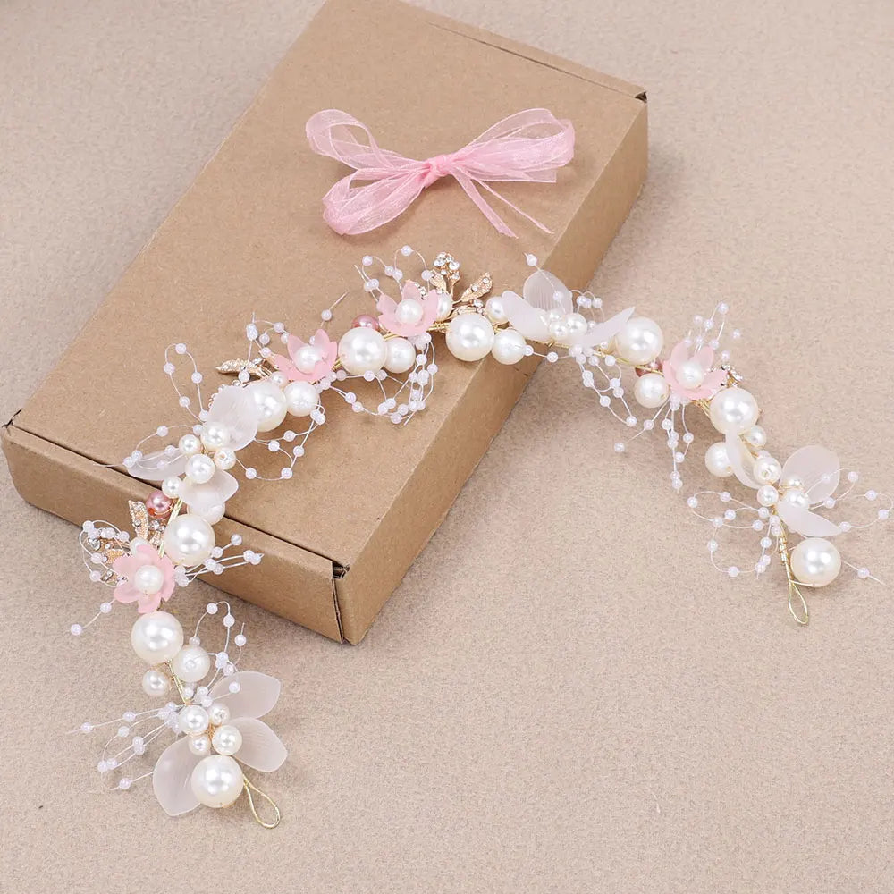 Girls Pearl Flower Wreath Floral Garland Head Hoop