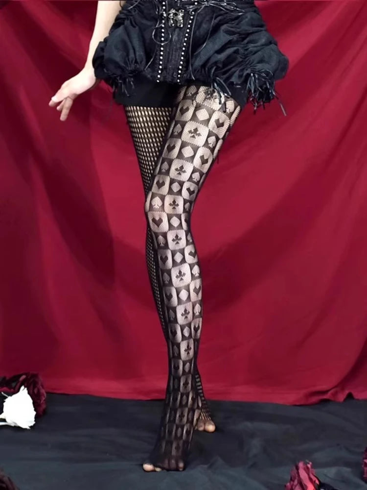 Gothic Dark Punk Pantyhose Goth Lolita Striped AB Asymmetric Fishnet Tights