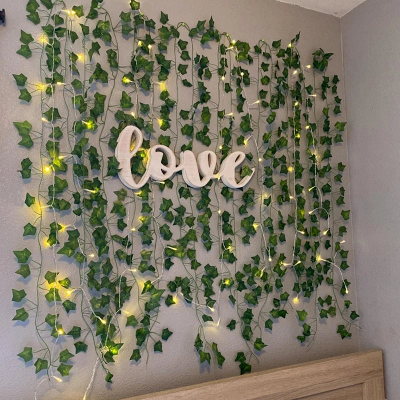 2/5/10M Silk Leaves Fake Creeper Green Leaf Ivy Vine LED String Lights Artificial Plants Decor