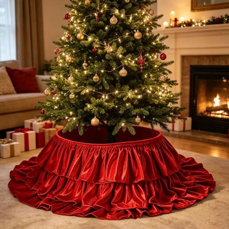 Ruffled Velvet Christmas Tree Skirt Collar Five Colours