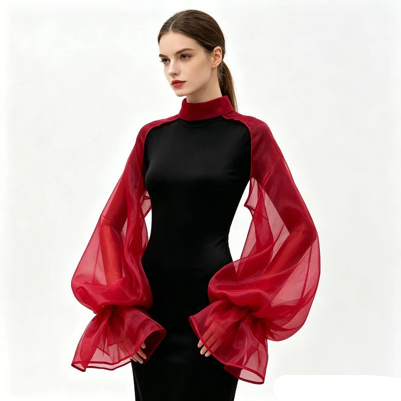 Chiffon Full Sleeves Shoulder Neck Covers Cosplay Dance Performance Wear