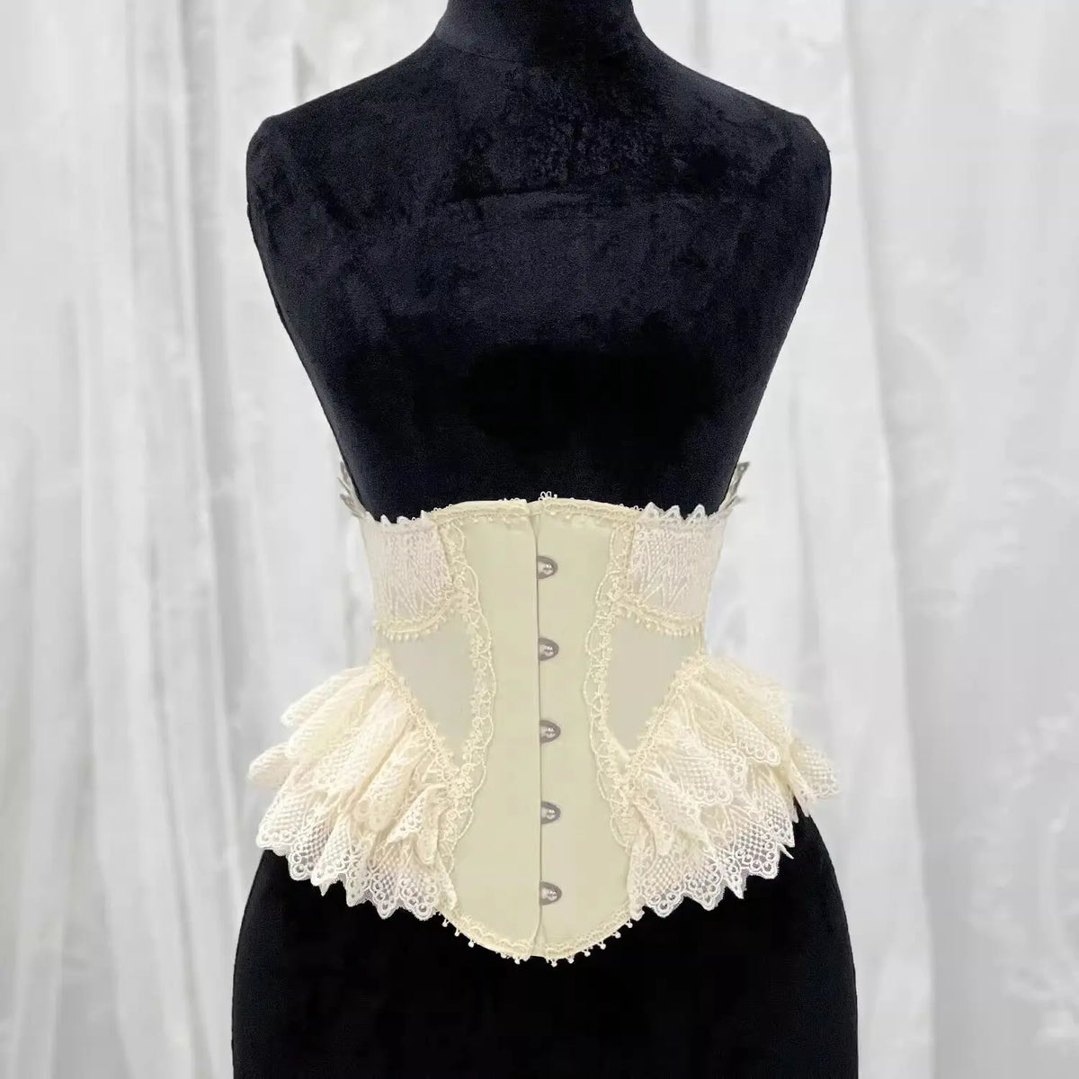Lolita Lace Up Boned Waist Trainer Stage Costume Victorian Lace Ruffles