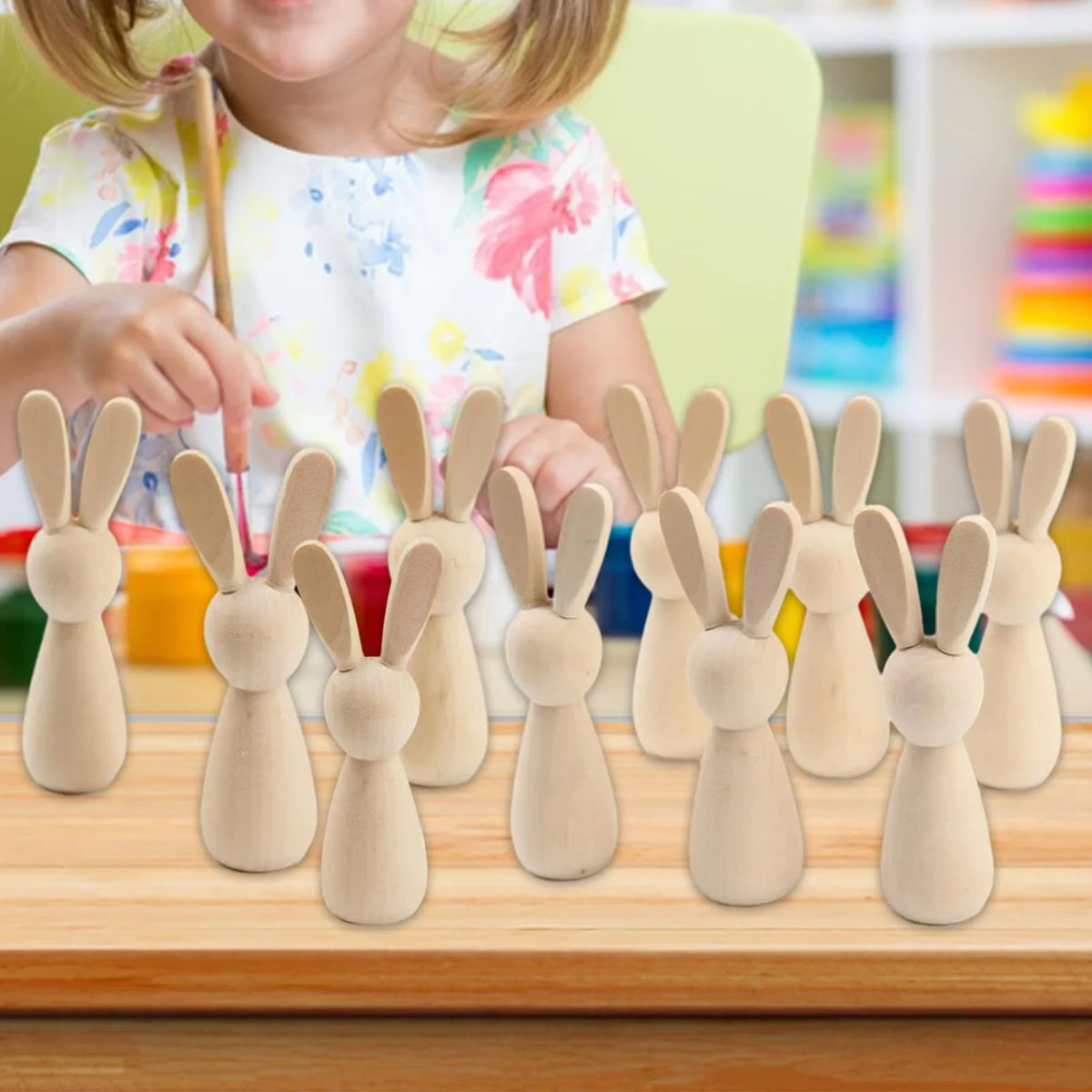 5pcs Easter Wooden Bunnies Unfinished DIY Craft Kit for Easter Decor