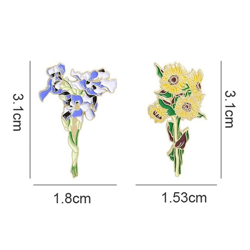 Van Gogh Sunflower Iris Brooch Enamel Pins