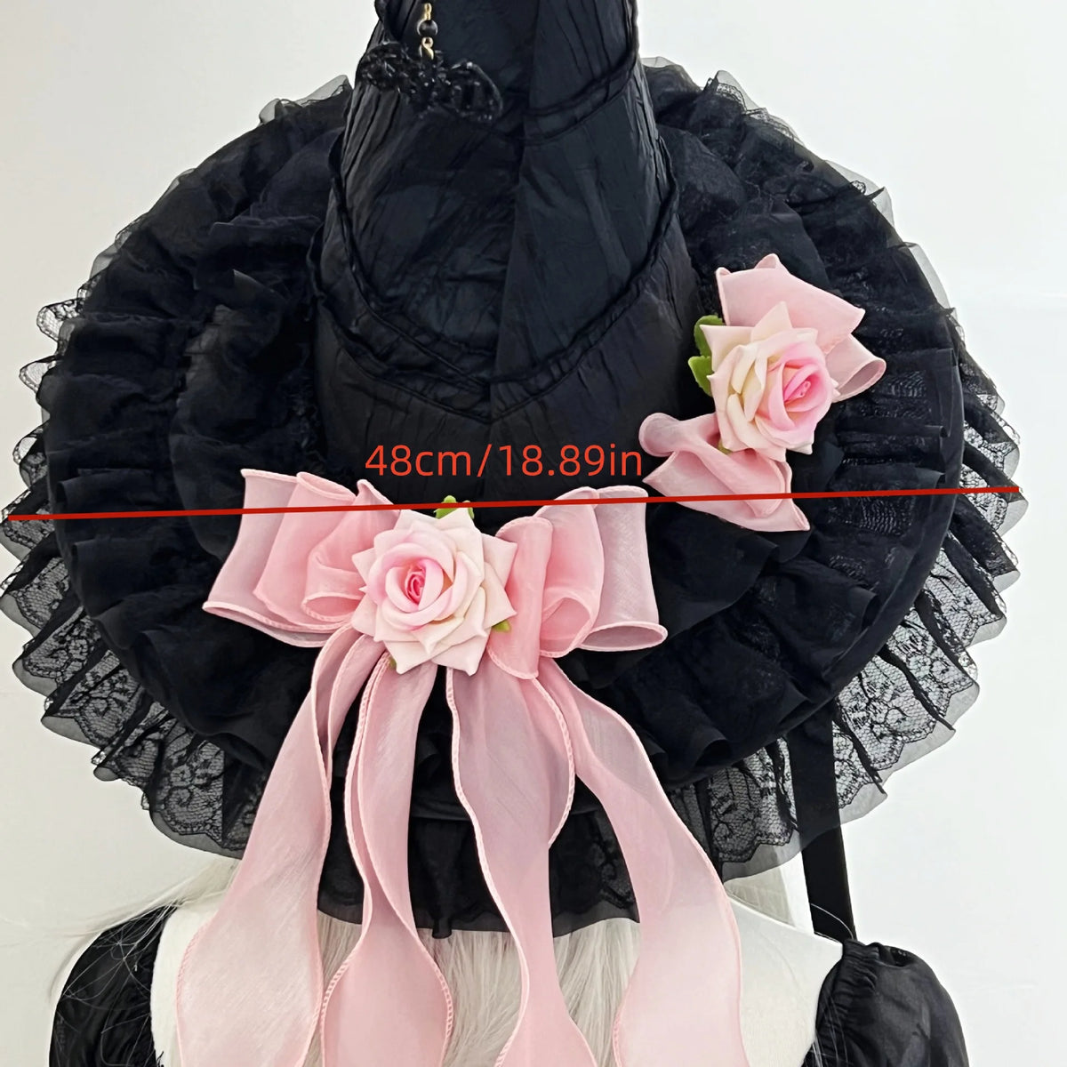 Gothic Witch's Hat Black Ruffled Lace Rose Bow Ribbon Halloween Party Cosplay Costume Props Decor