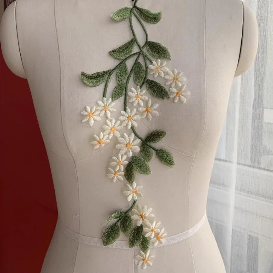1 Pair Green Leaf Daisy Flower Patch Sewing Appliqué DIY Crafts