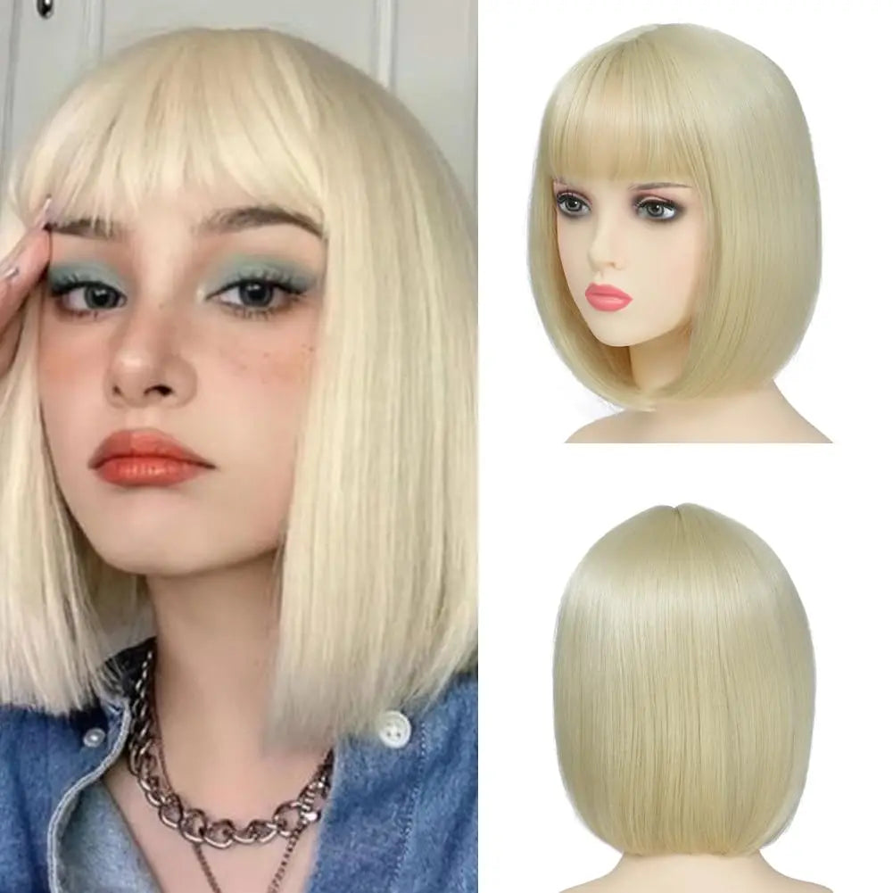 Synthetic Party Wigs Colourful Rainbow Bob with Bangs Hairstyle Halloween Cosplay