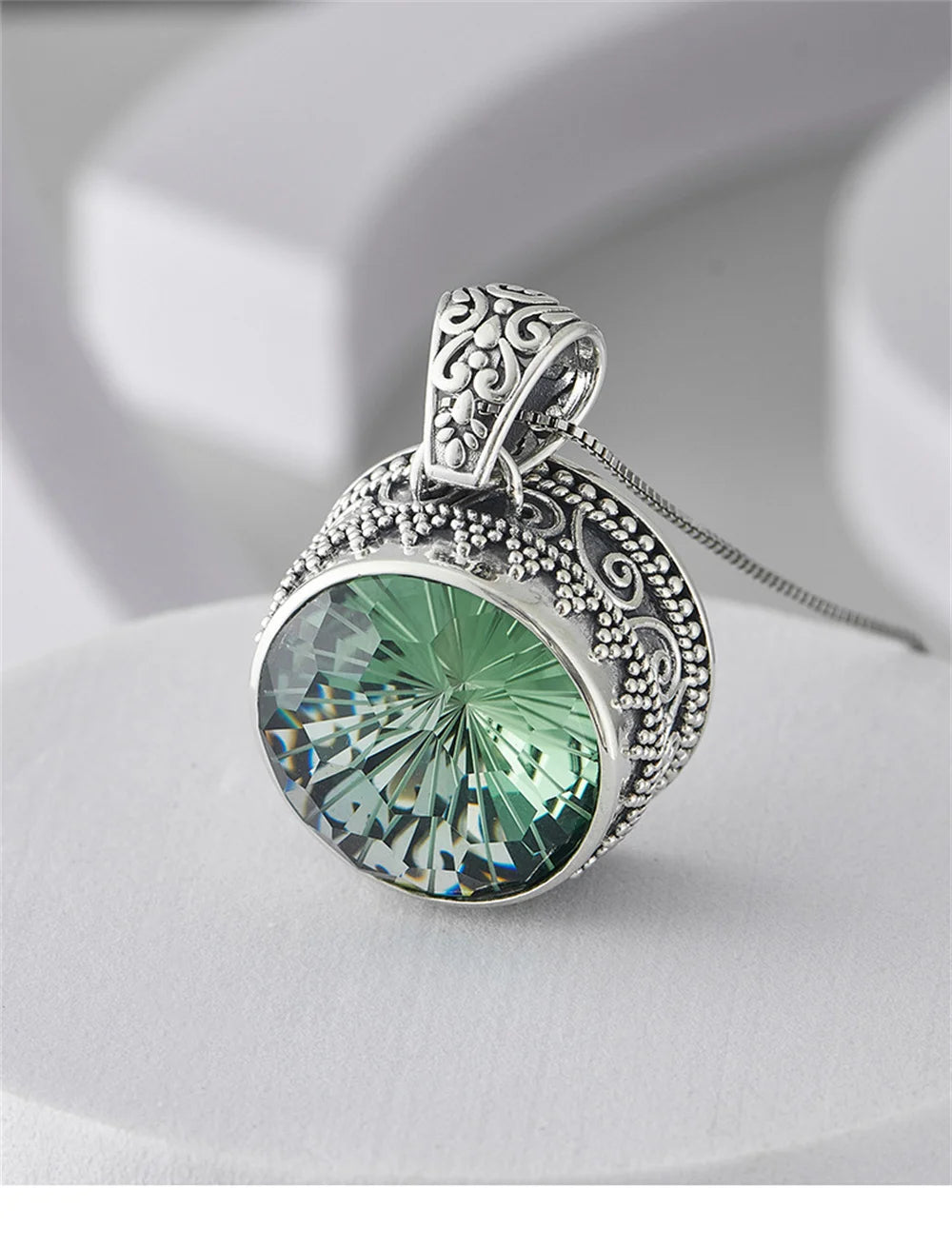 The Abyss Portal Key S925 Sterling Silver Pendants Tangent Plane Green Crystal