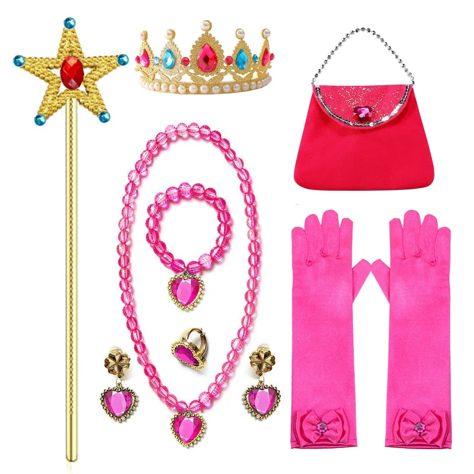 Mermaid Accessories Gloves Wand Crown Jewellery Set Wig Necklace Braid Cosplay Halloween Birthday Party