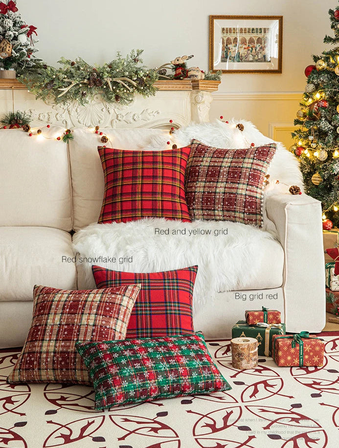 Christmas Plaid Cushion Pillow Covers Plush Pillows for Couch Sofa Living Room Decoration Nordic Home Decor
