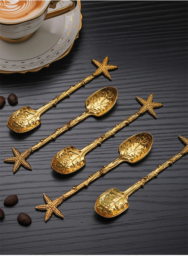 Golden Dragonfly Flower Bird Starfish 11CM Mini Spoon Teaspoon