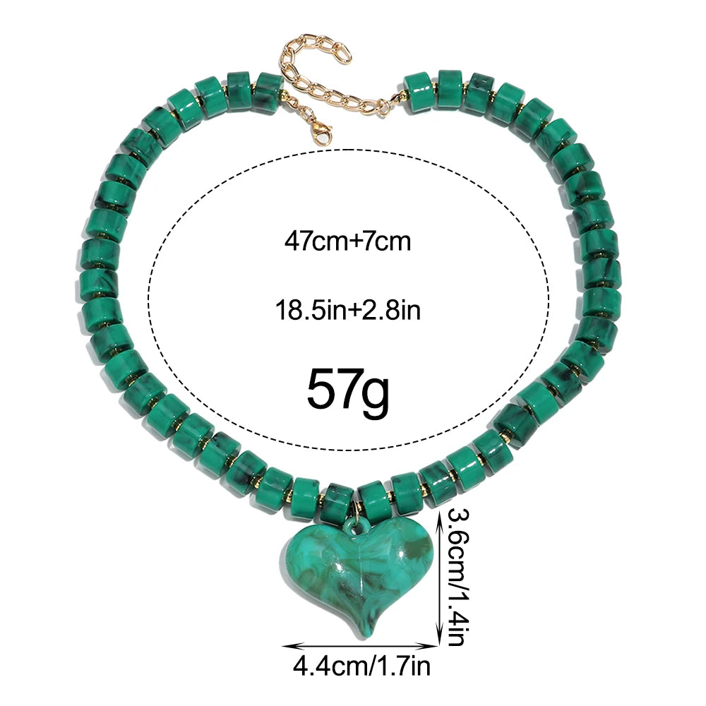 Chunky Acrylic Heart Pendant Beaded Choker Necklaces