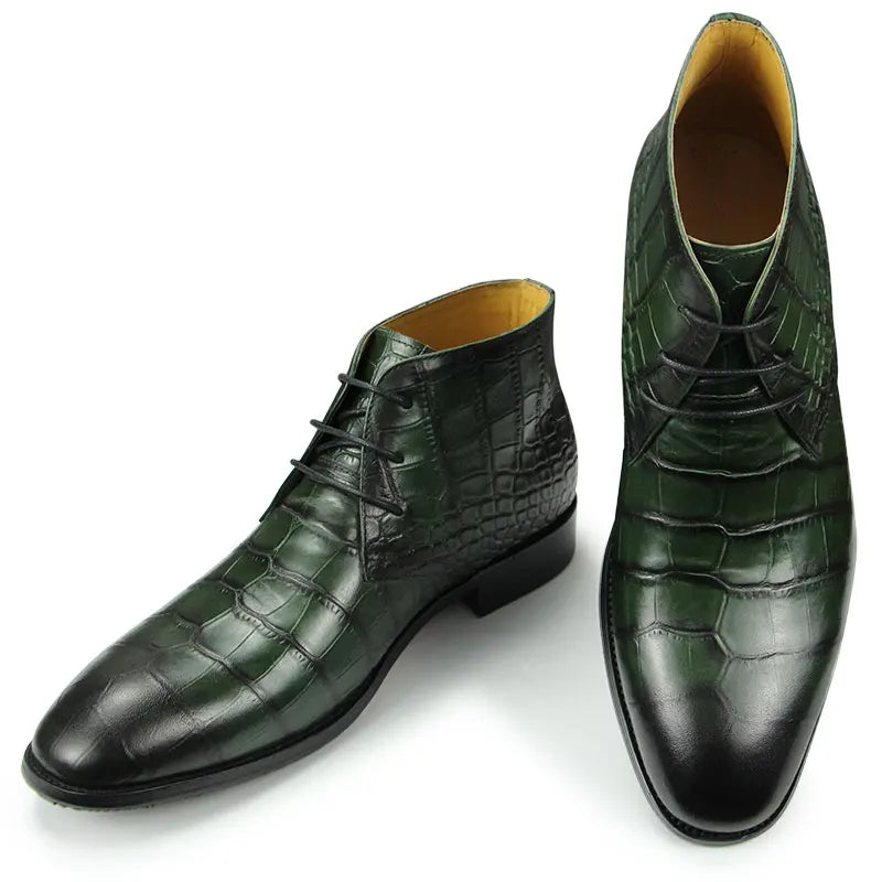 'Gator Men's Ankle Boots Genuine Leather Handmade Dress Shoes