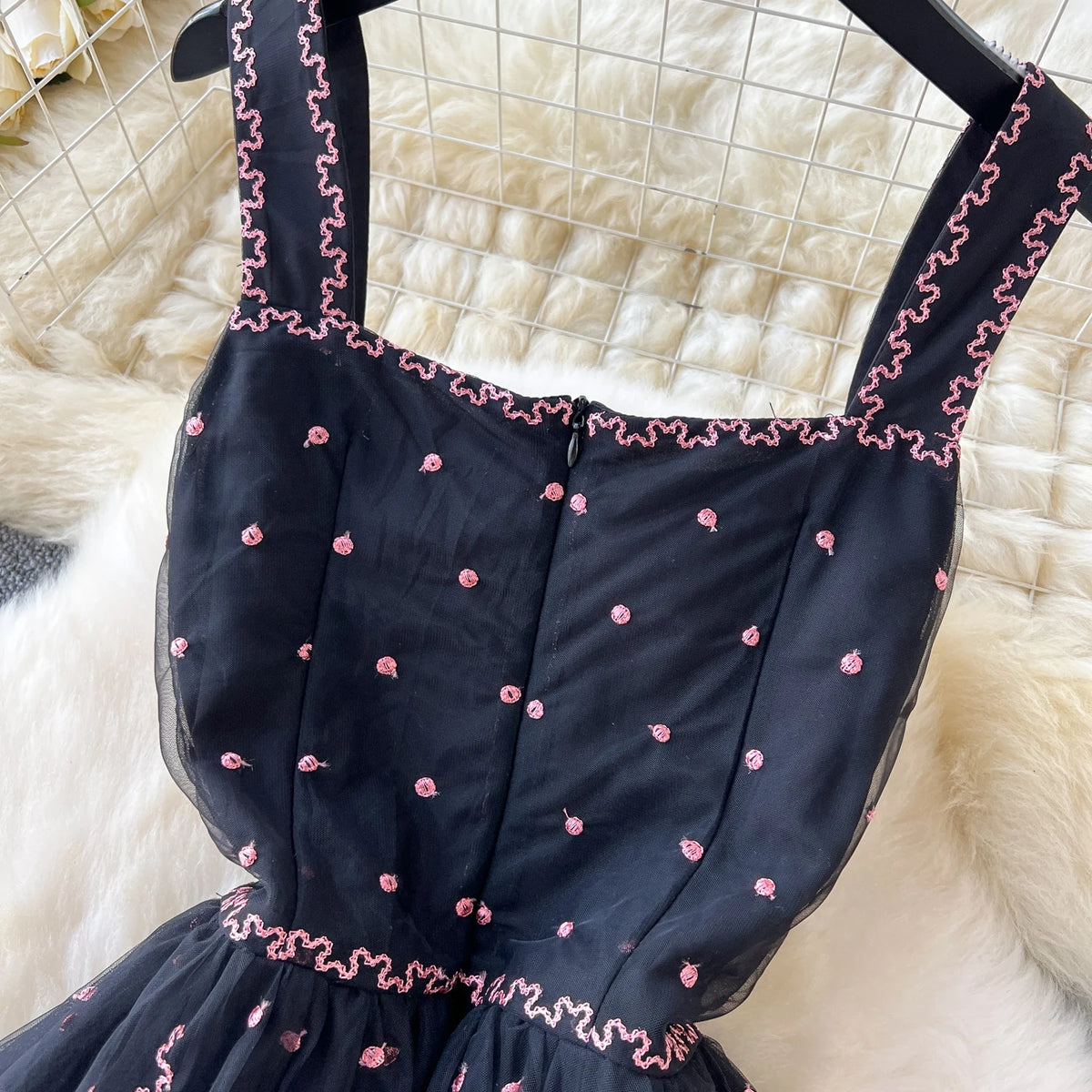 Larney's Butterfly Embroidered Square Collar Sweet Dress