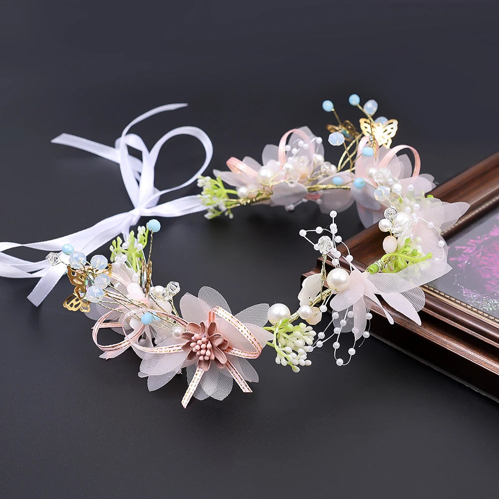 Girls Pearl Flower Wreath Floral Garland Head Hoop