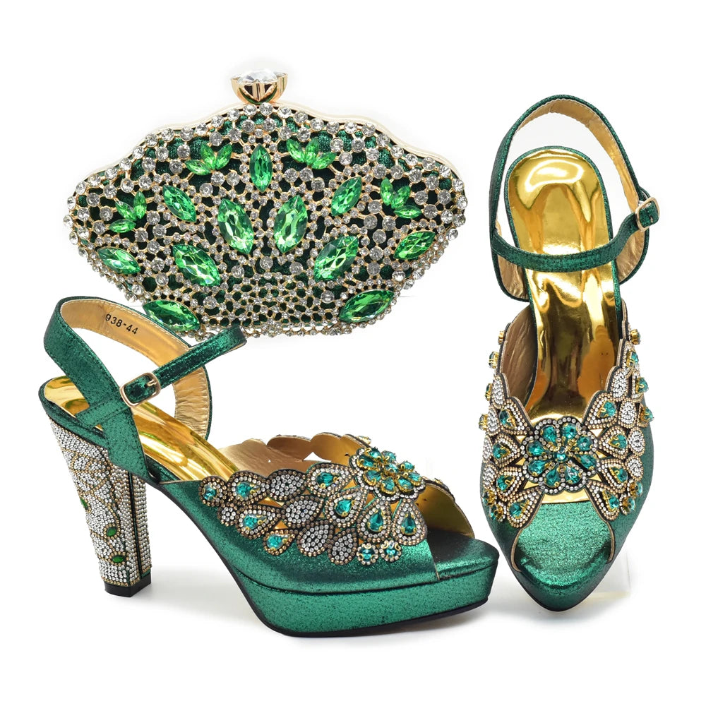 Peacock Peep-Toe Party Pumps Matching Bag and Shoes Set
